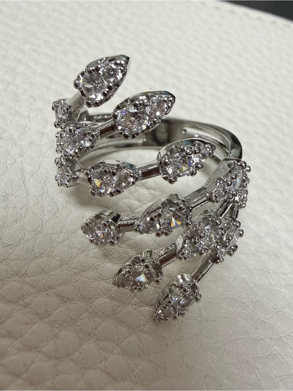 Lab White Sapphire Multi-Leaf Wrap Ring - Top Adjustable -White Gold Filled *NEW